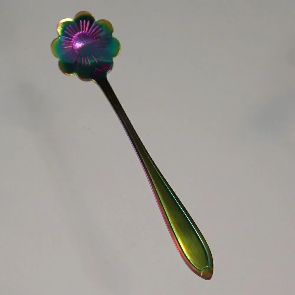 Flower Spoon Set Rainbow Color Stainless Steel Tableware Creative Coffee Spoons